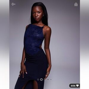 ASPS Elegant Navy Blue Lace Dress